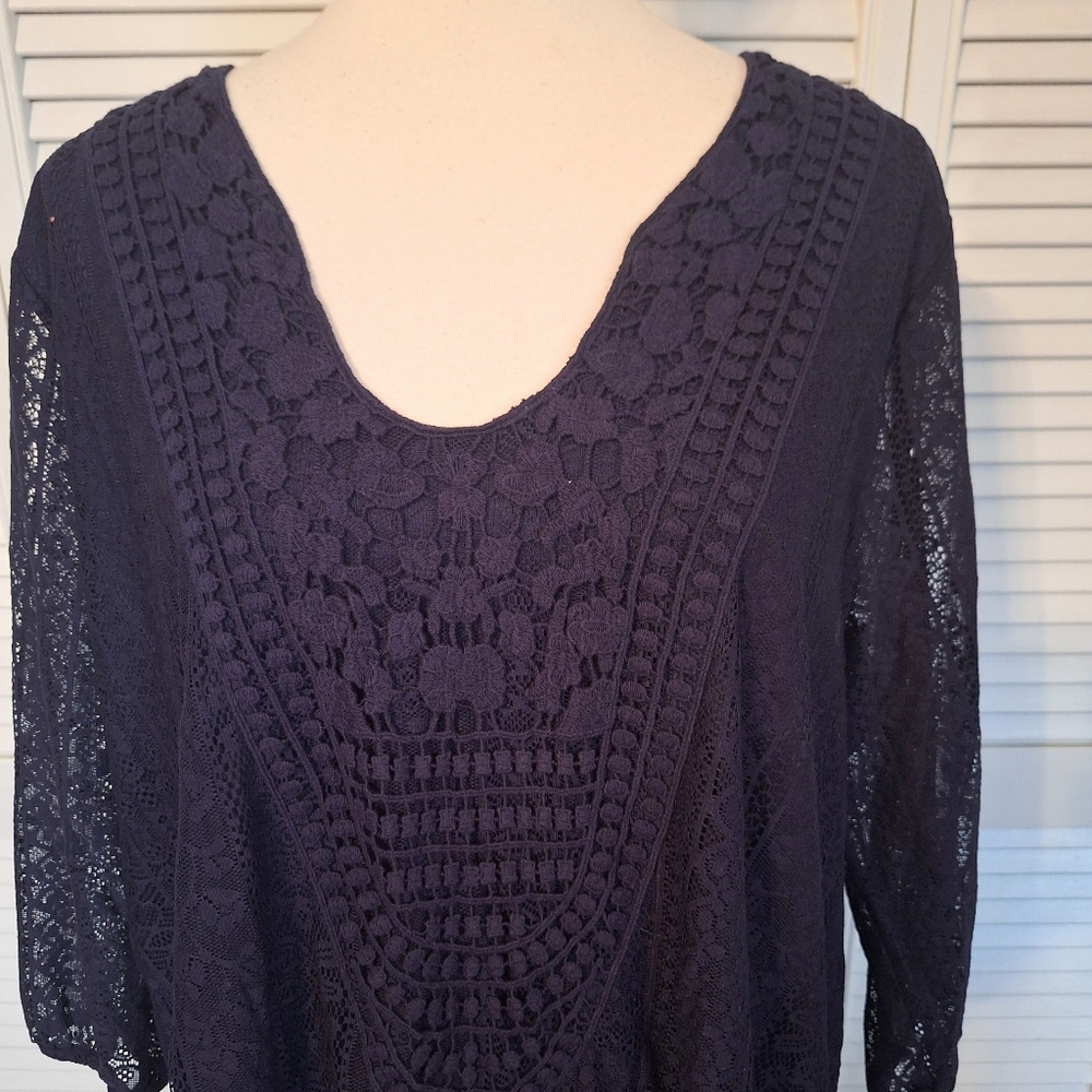 Eyeshadow Elegant Navy Lace Dress 1X NWT *U - Picture 3 of 5